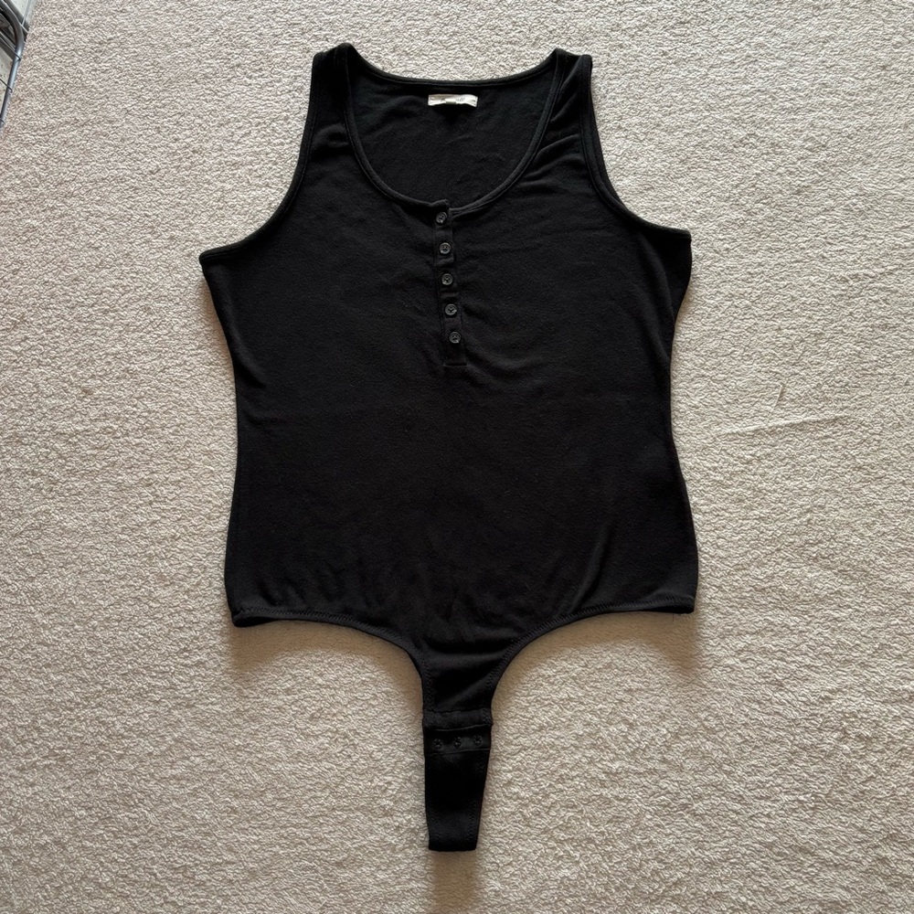 Madewell women black henley Sleeveless  thong bodysuit  Sz XXL  party Hindi’s